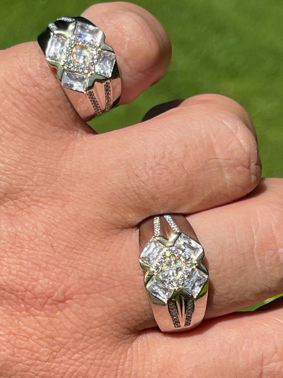 HarlemBling Mens Iced Real Solid 925 Silver Hip Hop Diamond RING Size 6 7 8 9 10 11 12 13