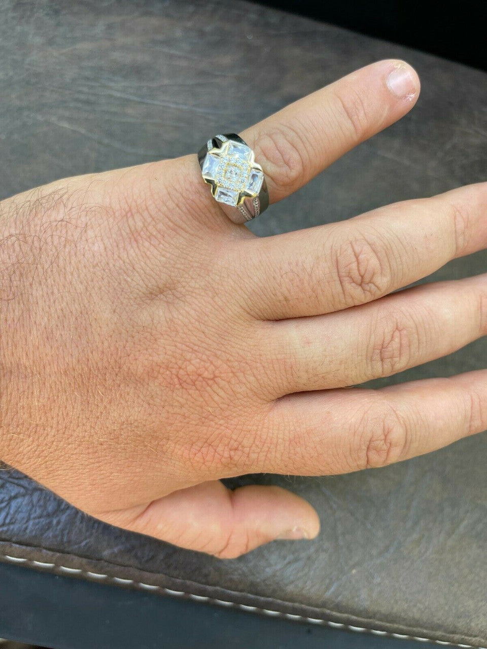 HarlemBling Mens Iced Real Solid 925 Silver Hip Hop Diamond RING Size 6 7 8 9 10 11 12 13