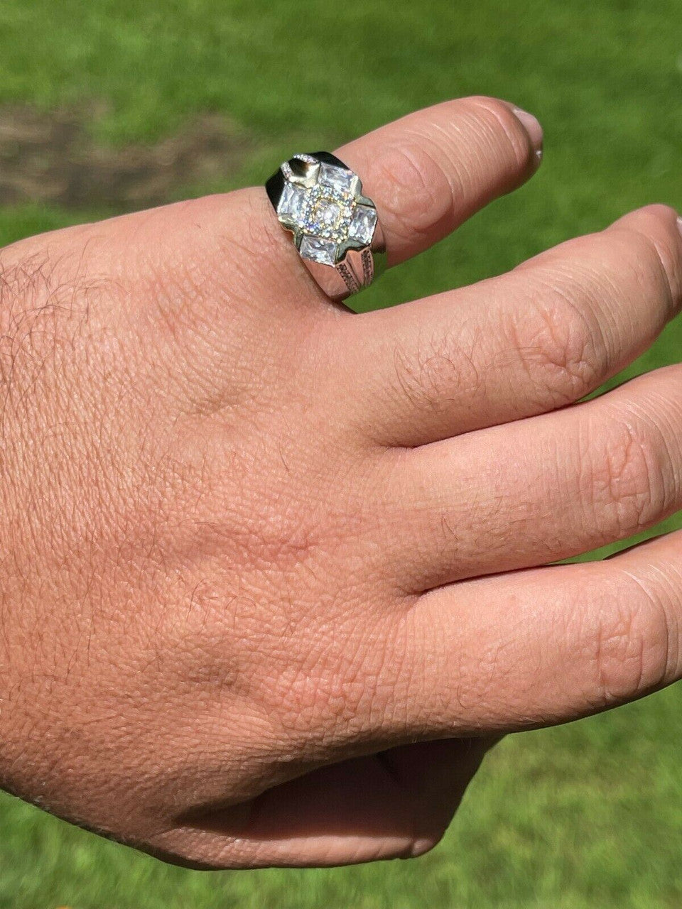 HarlemBling Mens Iced Real Solid 925 Silver Hip Hop Diamond RING Size 6 7 8 9 10 11 12 13