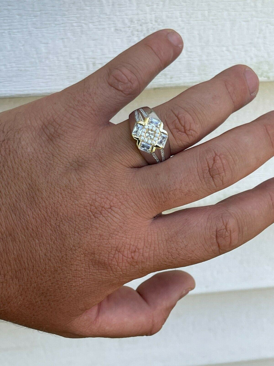 HarlemBling Mens Iced Real Solid 925 Silver Hip Hop Diamond RING Size 6 7 8 9 10 11 12 13