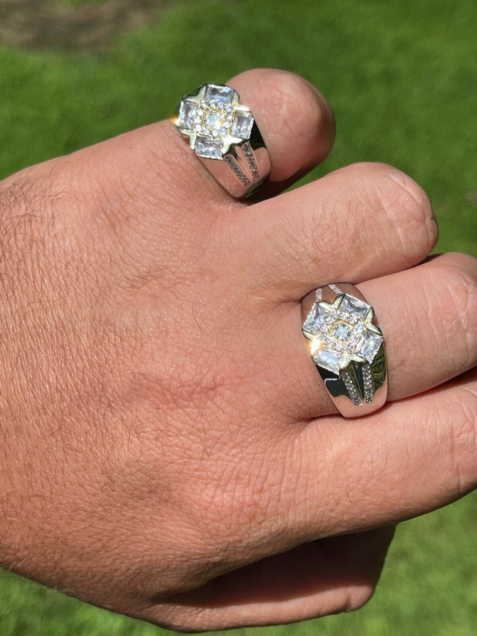 HarlemBling Mens Iced Real Solid 925 Silver Hip Hop Diamond RING Size 6 7 8 9 10 11 12 13