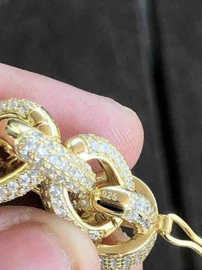 HarlemBling Mens ICY Hip Hop Rolo Bracelet 14k Gold Over Solid 925 Silver Diamond 12mm REAL