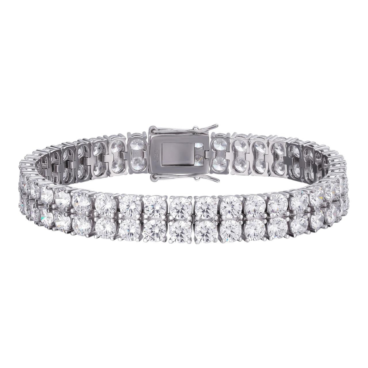 HarlemBling Mens Ladies 10mm Thick Two Row Tennis Bracelet Solid 925 Silver 6-9" 5mm Diamond