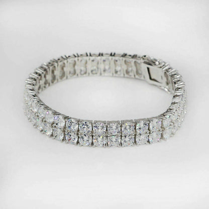 HarlemBling Mens Ladies 10mm Thick Two Row Tennis Bracelet Solid 925 Silver 6-9 5mm Diamond