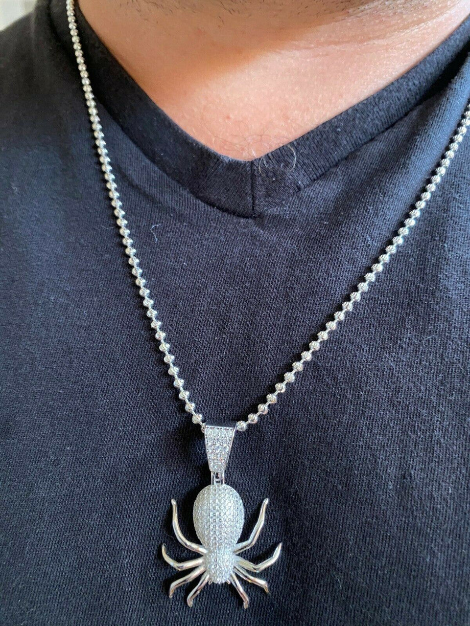 HarlemBling Mens Ladies Real 925 Sterling Silver Spider Pendant Necklace Iced Gold HipHop 1