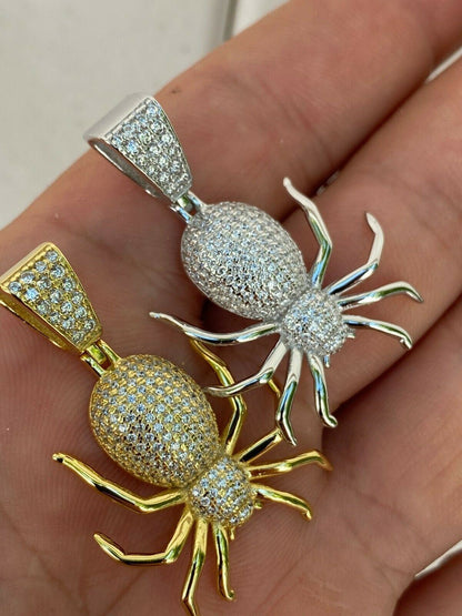 HarlemBling Mens Ladies Real 925 Sterling Silver Spider Pendant Necklace Iced Gold HipHop 1