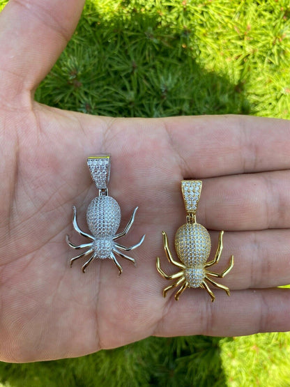 HarlemBling Mens Ladies Real 925 Sterling Silver Spider Pendant Necklace Iced Gold HipHop 1