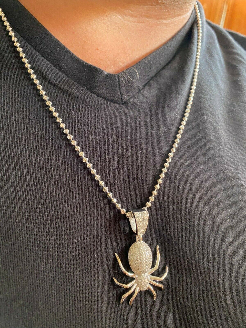 HarlemBling Mens Ladies Real 925 Sterling Silver Spider Pendant Necklace Iced Gold HipHop 1
