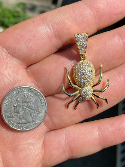 HarlemBling Mens Ladies Real 925 Sterling Silver Spider Pendant Necklace Iced Gold HipHop 1