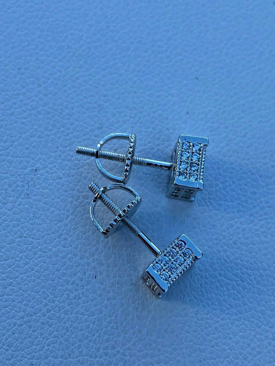 HarlemBling Mens Ladies Real Solid 925 Silver Iced CZ HipHop Earrings Studs Small Cube 1/4