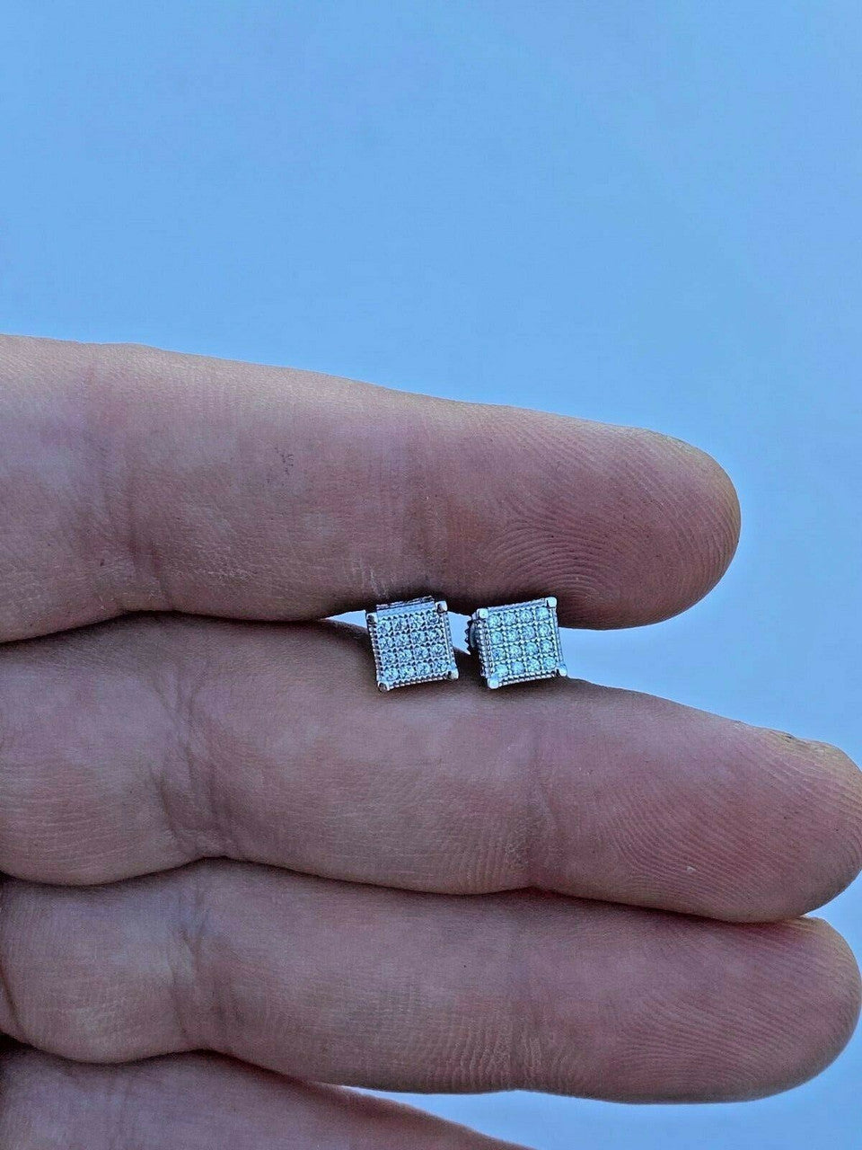 HarlemBling Mens Ladies Real Solid 925 Silver Iced CZ HipHop Earrings Studs Small Cube 1/4