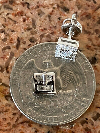 HarlemBling Mens Ladies Real Solid Sterling Silver Iced Diamond Cut Hip Hop Earrings Studs