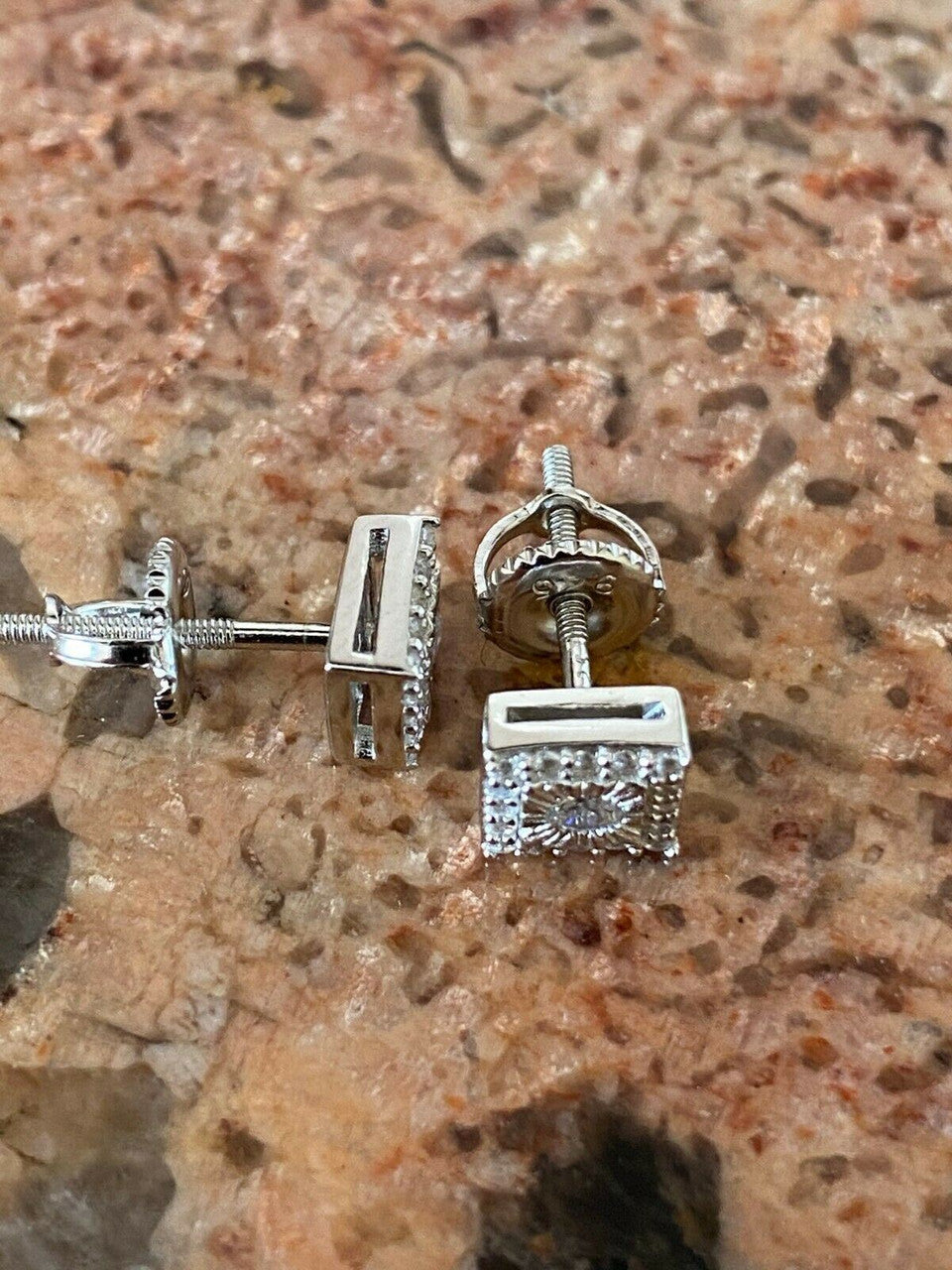 HarlemBling Mens Ladies Real Solid Sterling Silver Iced Diamond Cut Hip Hop Earrings Studs