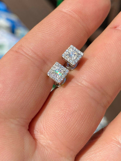 HarlemBling Mens Ladies Real Solid Sterling Silver Iced Diamond Cut Hip Hop Earrings Studs