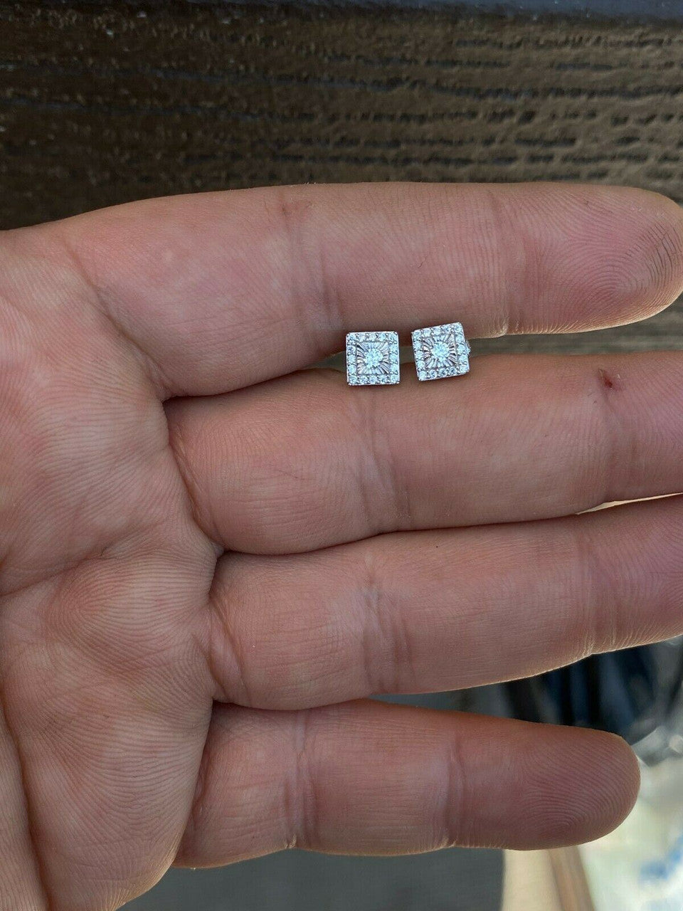 HarlemBling Mens Ladies Real Solid Sterling Silver Iced Diamond Cut Hip Hop Earrings Studs