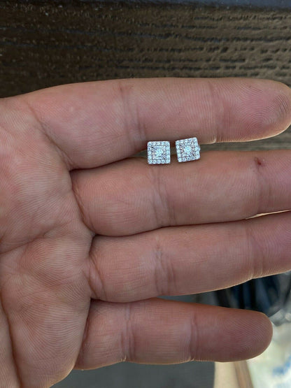 HarlemBling Mens Ladies Real Solid Sterling Silver Iced Diamond Cut Hip Hop Earrings Studs