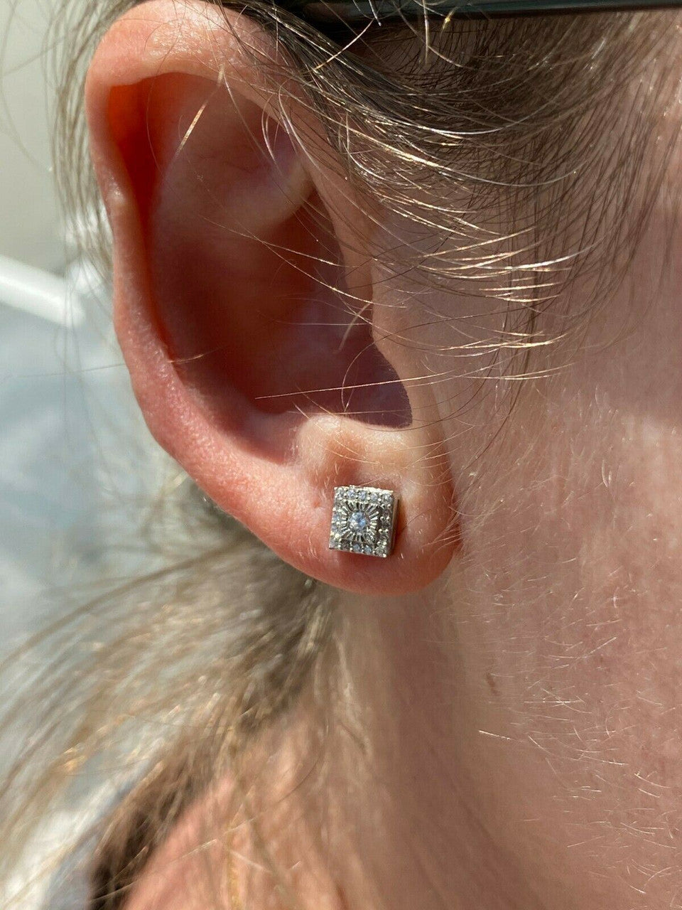 HarlemBling Mens Ladies Real Solid Sterling Silver Iced Diamond Cut Hip Hop Earrings Studs