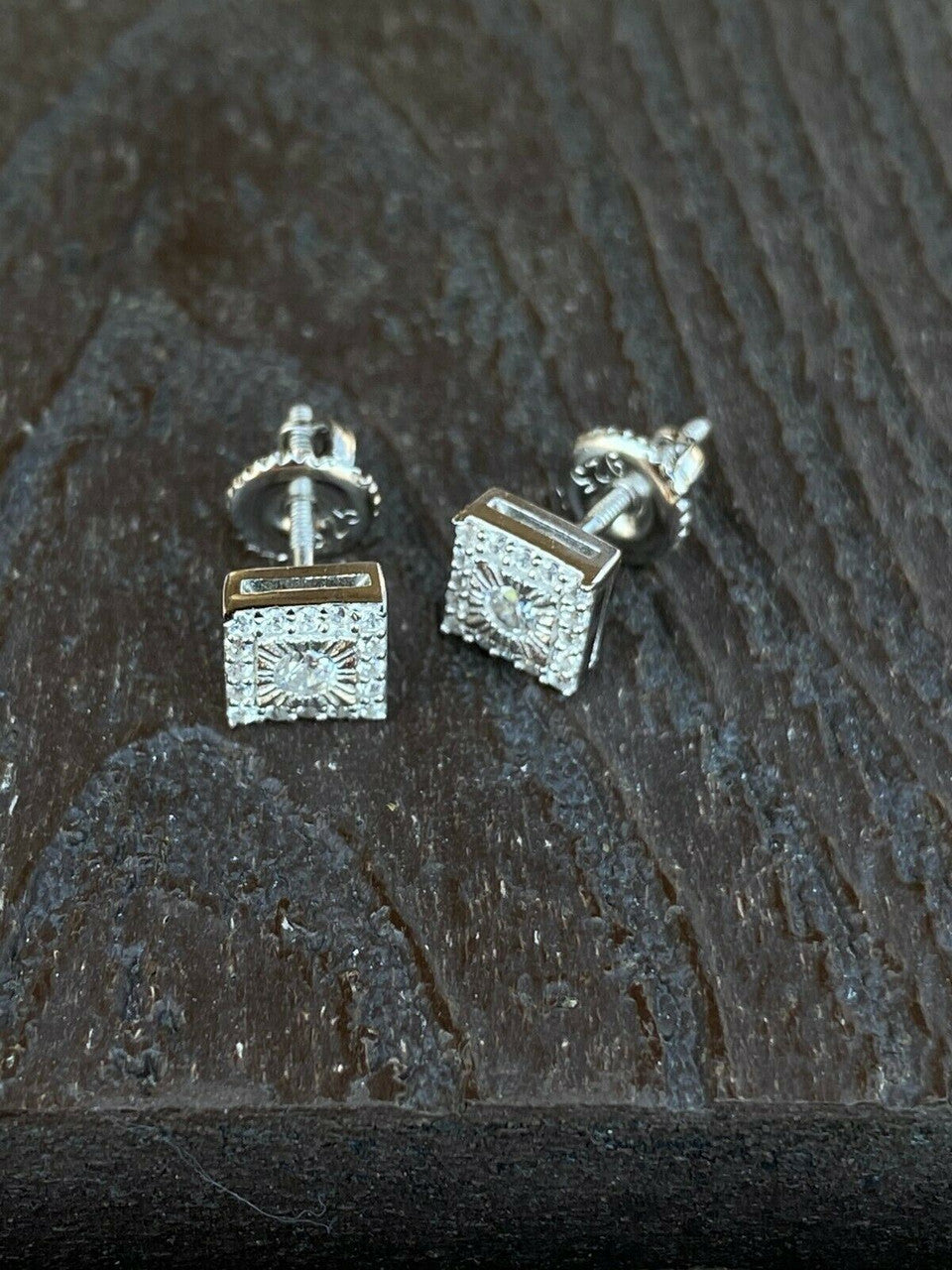 HarlemBling Mens Ladies Real Solid Sterling Silver Iced Diamond Cut Hip Hop Earrings Studs