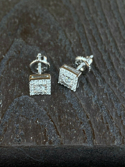 HarlemBling Mens Ladies Real Solid Sterling Silver Iced Diamond Cut Hip Hop Earrings Studs