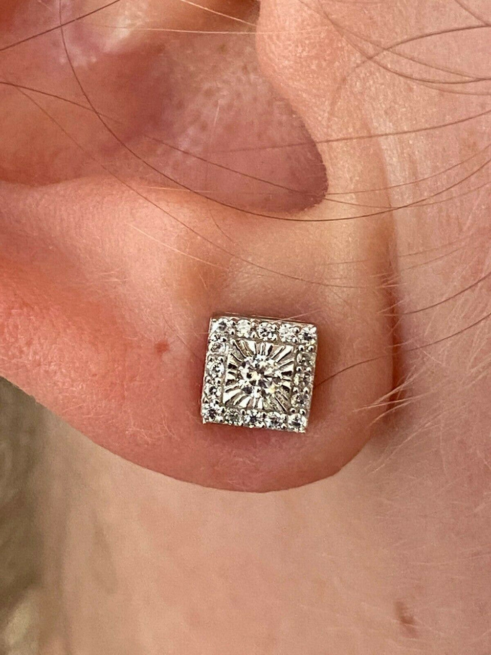 HarlemBling Mens Ladies Real Solid Sterling Silver Iced Diamond Cut Hip Hop Earrings Studs