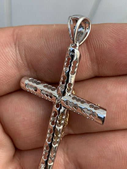 HarlemBling Mens Ladies Solid 925 Silver and 14k Gold Cross Jesus Piece 1-3 ITALY Necklace