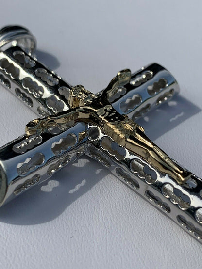HarlemBling Mens Ladies Solid 925 Silver and 14k Gold Cross Jesus Piece 1-3 ITALY Necklace