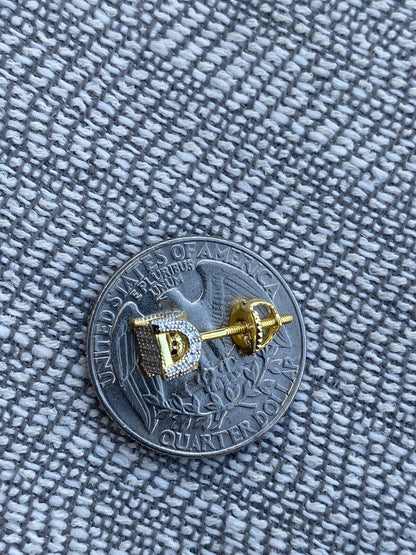 HarlemBling Mens Ladies Solid 925 Silver and 14k Gold CZ Iced Earrings Studs Small 1/4 Square