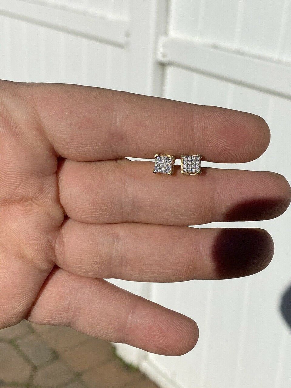 HarlemBling Mens Ladies Solid 925 Silver and 14k Gold CZ Iced Earrings Studs Small 1/4 Square