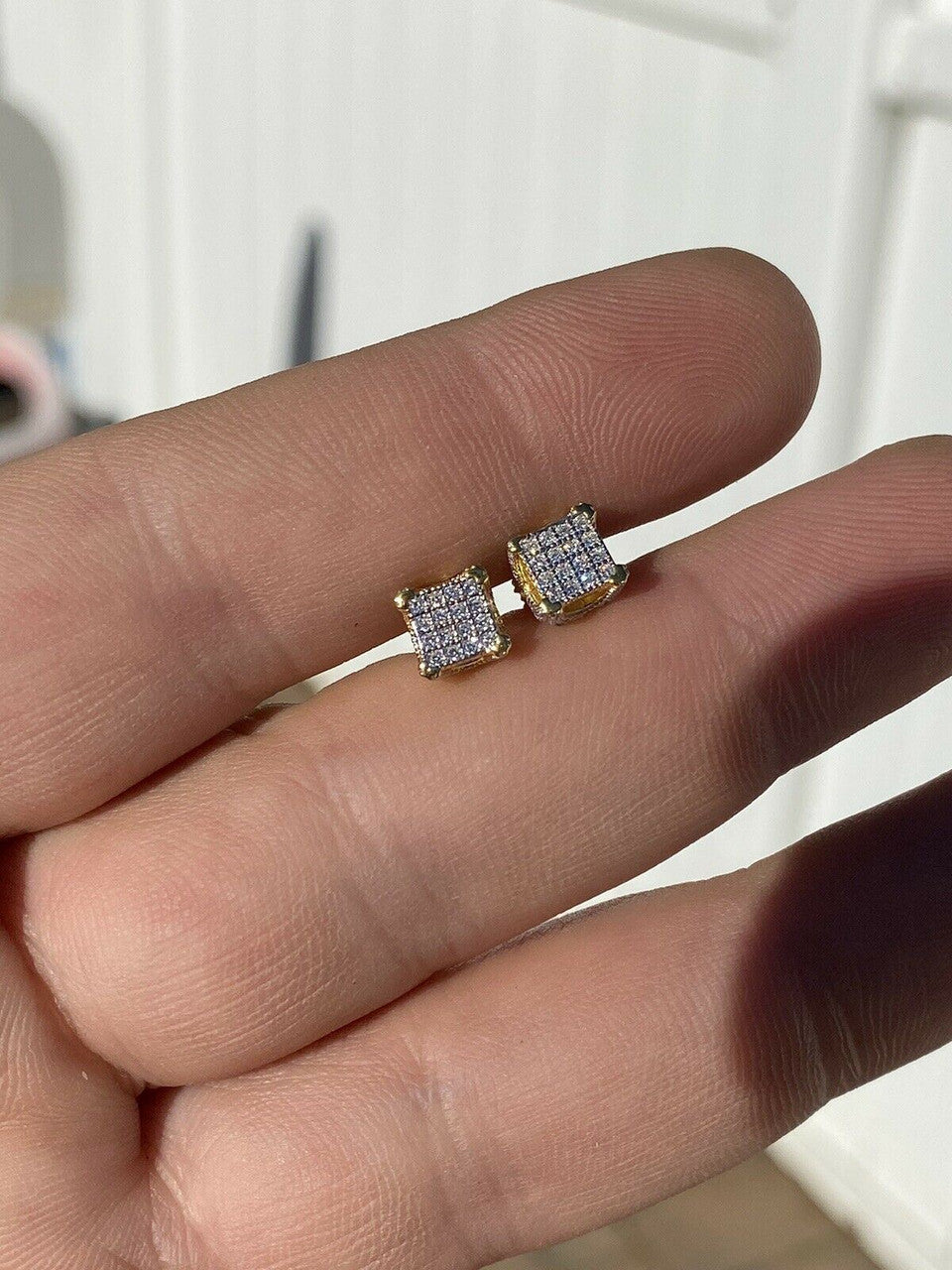 HarlemBling Mens Ladies Solid 925 Silver and 14k Gold CZ Iced Earrings Studs Small 1/4 Square