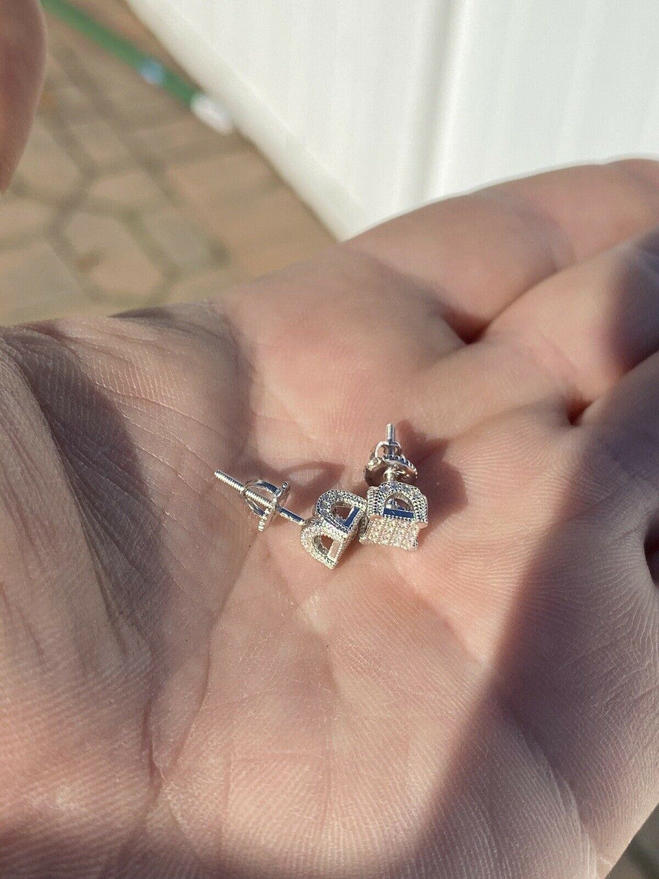 HarlemBling Mens Ladies Solid 925 Sterling Silver Iced Earrings Cube Studs Small 1/4 Square