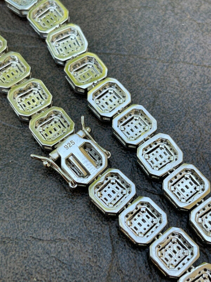 HarlemBling Mens Ladies Square 10mm Baguette Chain Real 925 Silver Iced Flooded Out Diamond