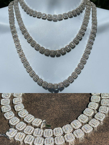 HarlemBling Mens Ladies Square 10mm Baguette Chain Real 925 Silver Iced Flooded Out Diamond