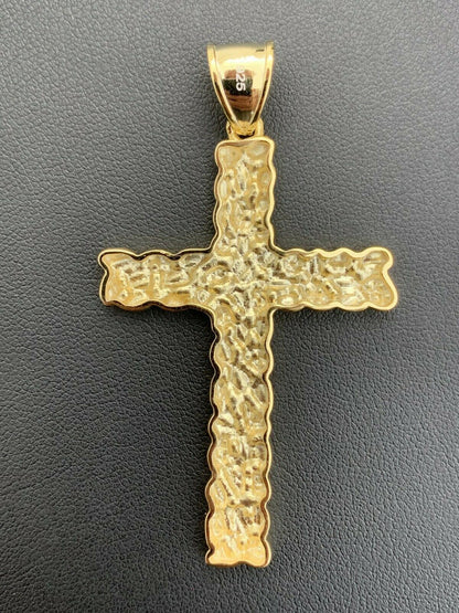 HarlemBling Mens Large 2.25 Gold Nugget Cross 14k Gold Over Solid 925 Silver Necklace Chain