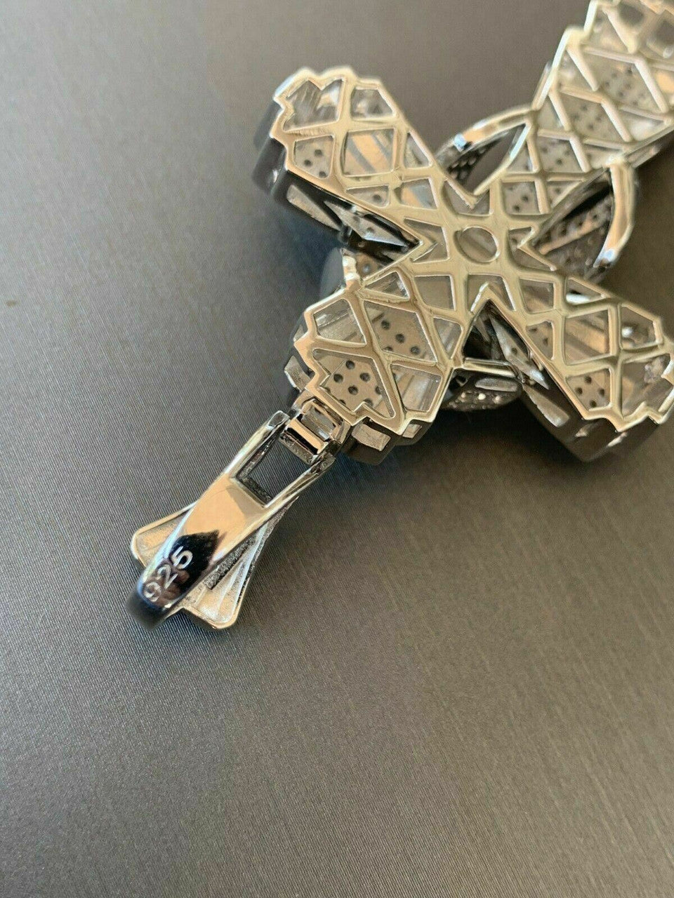 HarlemBling Mens Large Cross Pendant Solid 925 Sterling Silver 14k Gold Plated ICY Hip Hop