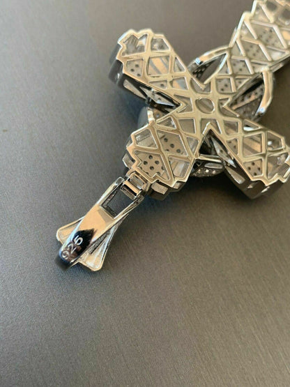 HarlemBling Mens Large Cross Pendant Solid 925 Sterling Silver 14k Gold Plated ICY Hip Hop