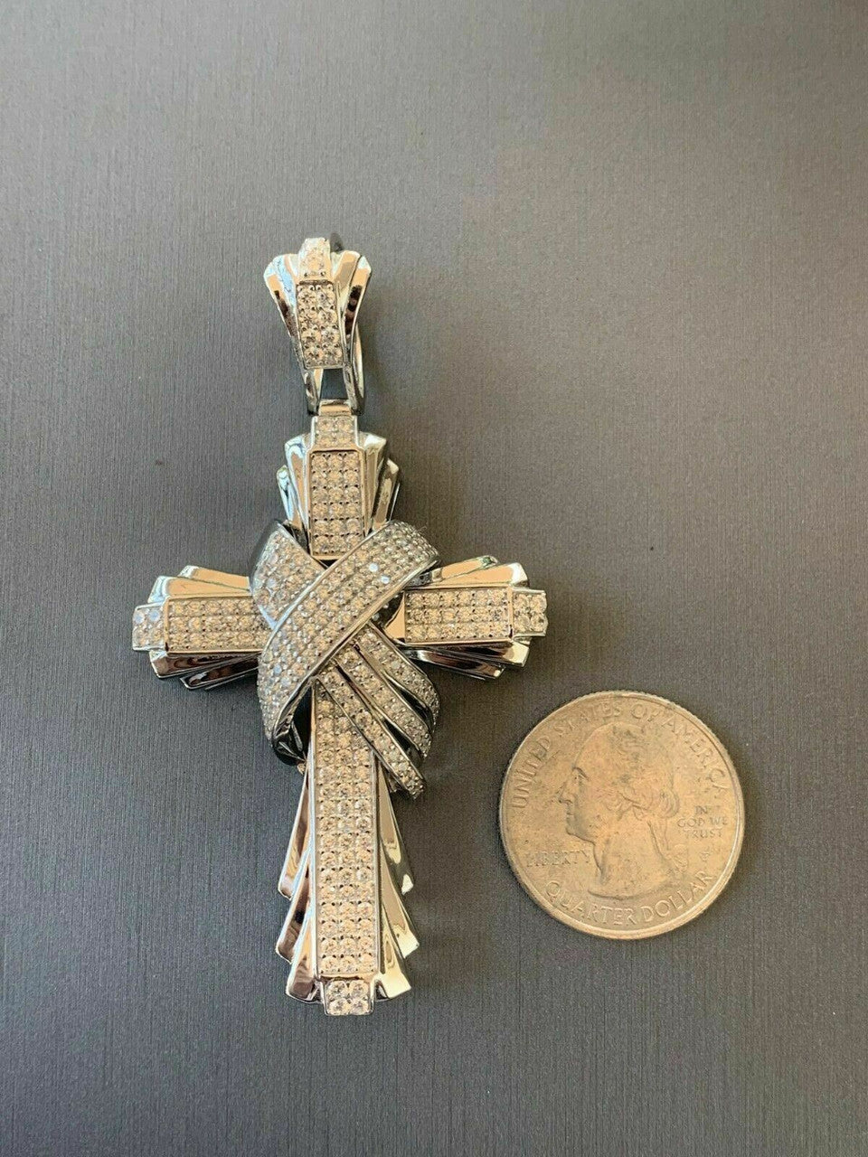 HarlemBling Mens Large Cross Pendant Solid 925 Sterling Silver 14k Gold Plated ICY Hip Hop