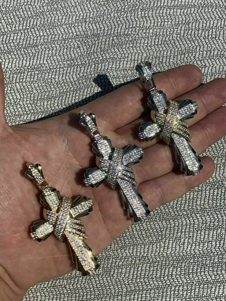 HarlemBling Mens Large Cross Pendant Solid 925 Sterling Silver 14k Gold Plated ICY Hip Hop