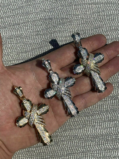 HarlemBling Mens Large Cross Pendant Solid 925 Sterling Silver 14k Gold Plated ICY Hip Hop