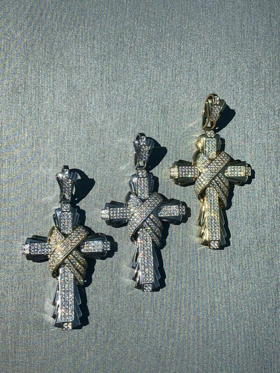 HarlemBling Mens Large Cross Pendant Solid 925 Sterling Silver 14k Gold Plated ICY Hip Hop