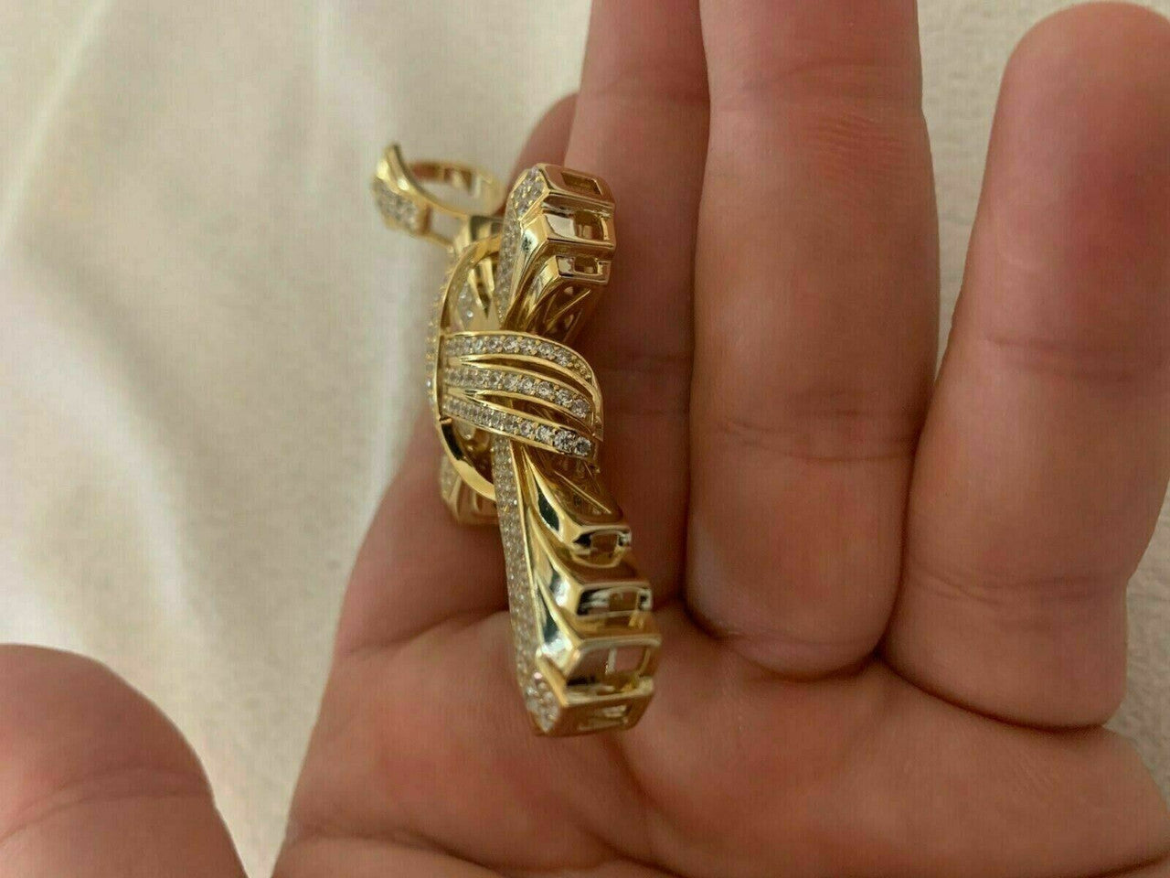 HarlemBling Mens Large Cross Pendant Solid 925 Sterling Silver 14k Gold Plated ICY Hip Hop