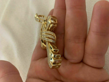 HarlemBling Mens Large Cross Pendant Solid 925 Sterling Silver 14k Gold Plated ICY Hip Hop