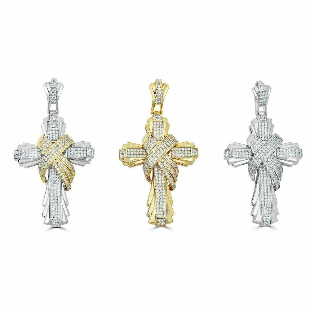 HarlemBling Mens Large Cross Pendant Solid 925 Sterling Silver 14k Gold Plated ICY Hip Hop