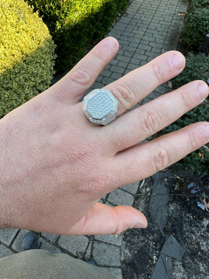 HarlemBling Mens Large Real 925 Silver 3ct MOISSANITE Pinky RING Hip Hop Pass Diamond Test