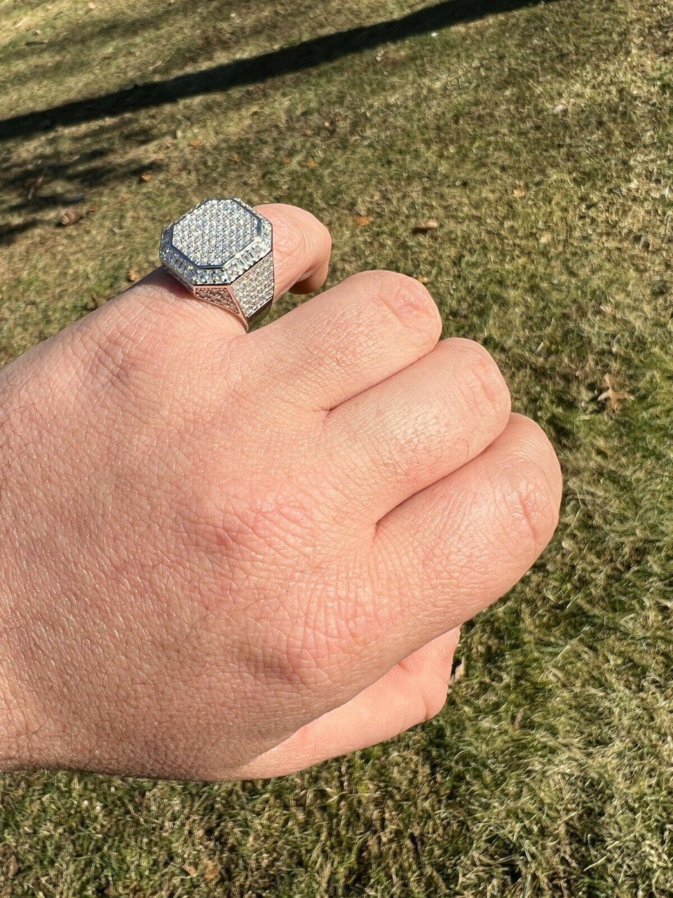 HarlemBling Mens Large Real 925 Silver 3ct MOISSANITE Pinky RING Hip Hop Pass Diamond Test