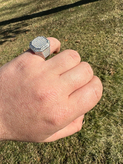 HarlemBling Mens Large Real 925 Silver 3ct MOISSANITE Pinky RING Hip Hop Pass Diamond Test