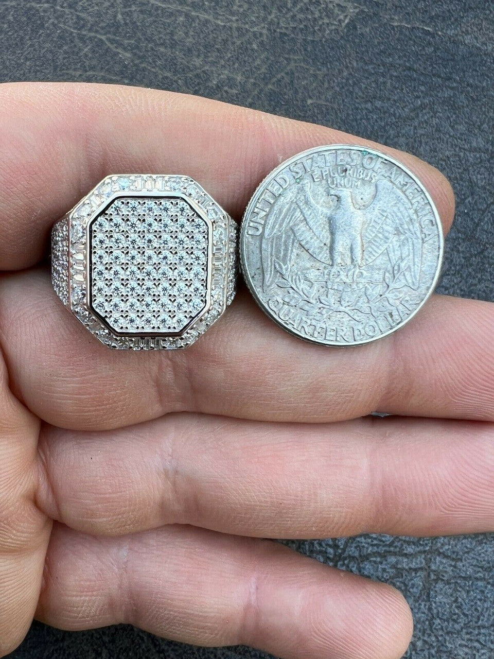 HarlemBling Mens Large Real 925 Silver 3ct MOISSANITE Pinky RING Hip Hop Pass Diamond Test