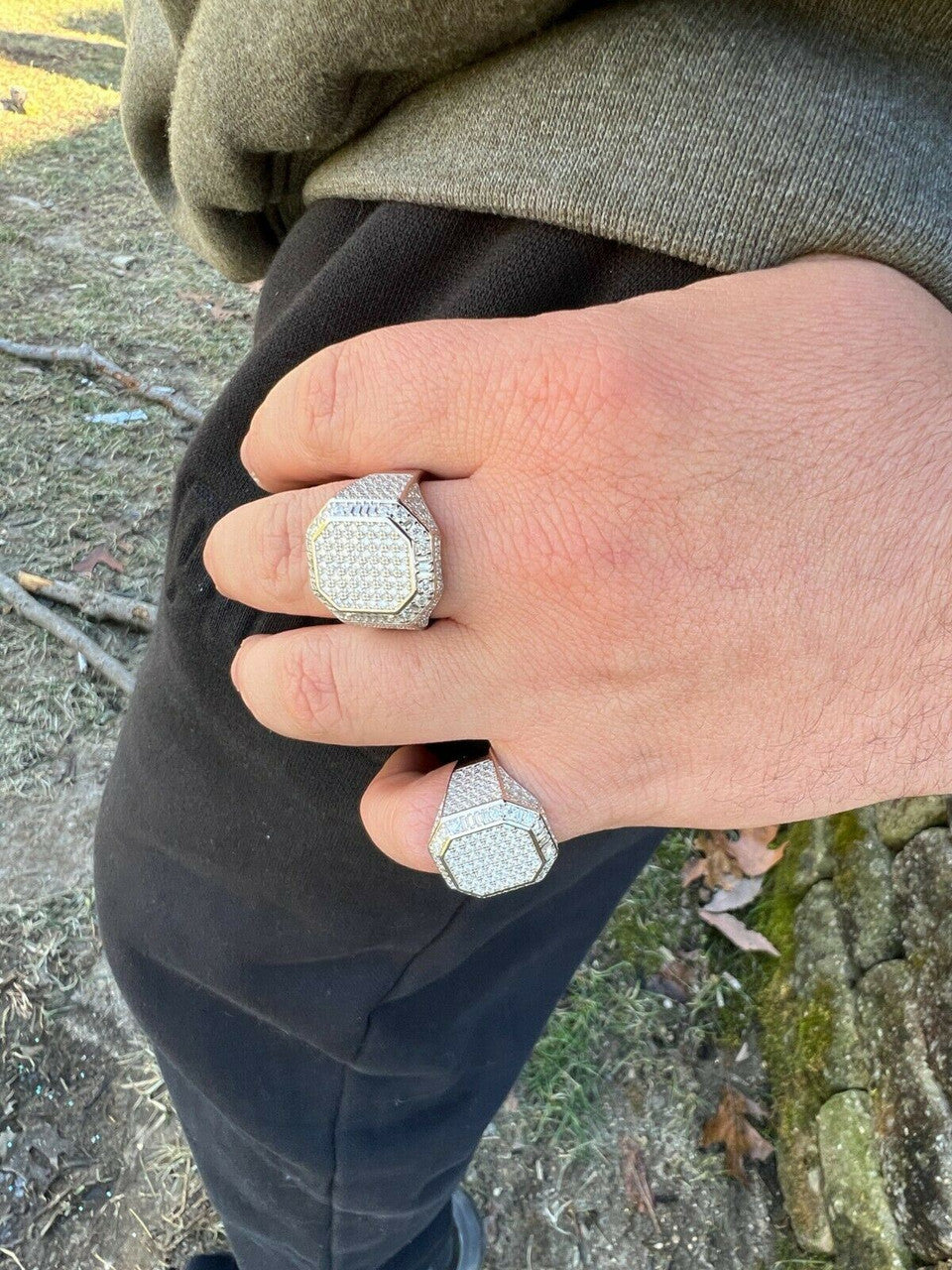 HarlemBling Mens Large Real 925 Silver 3ct MOISSANITE Pinky RING Hip Hop Pass Diamond Test