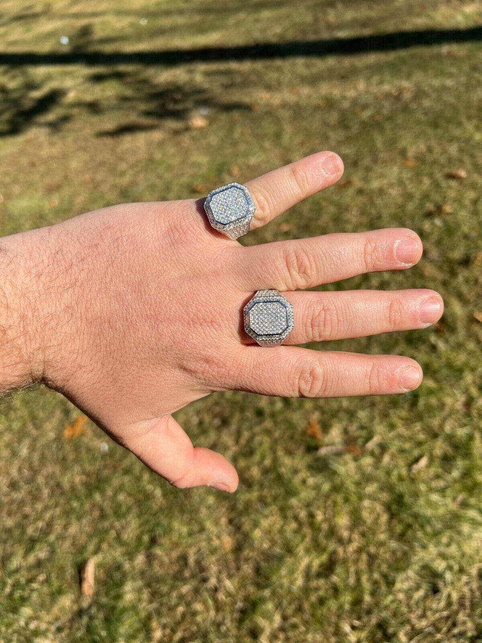 HarlemBling Mens Large Real 925 Silver 3ct MOISSANITE Pinky RING Hip Hop Pass Diamond Test