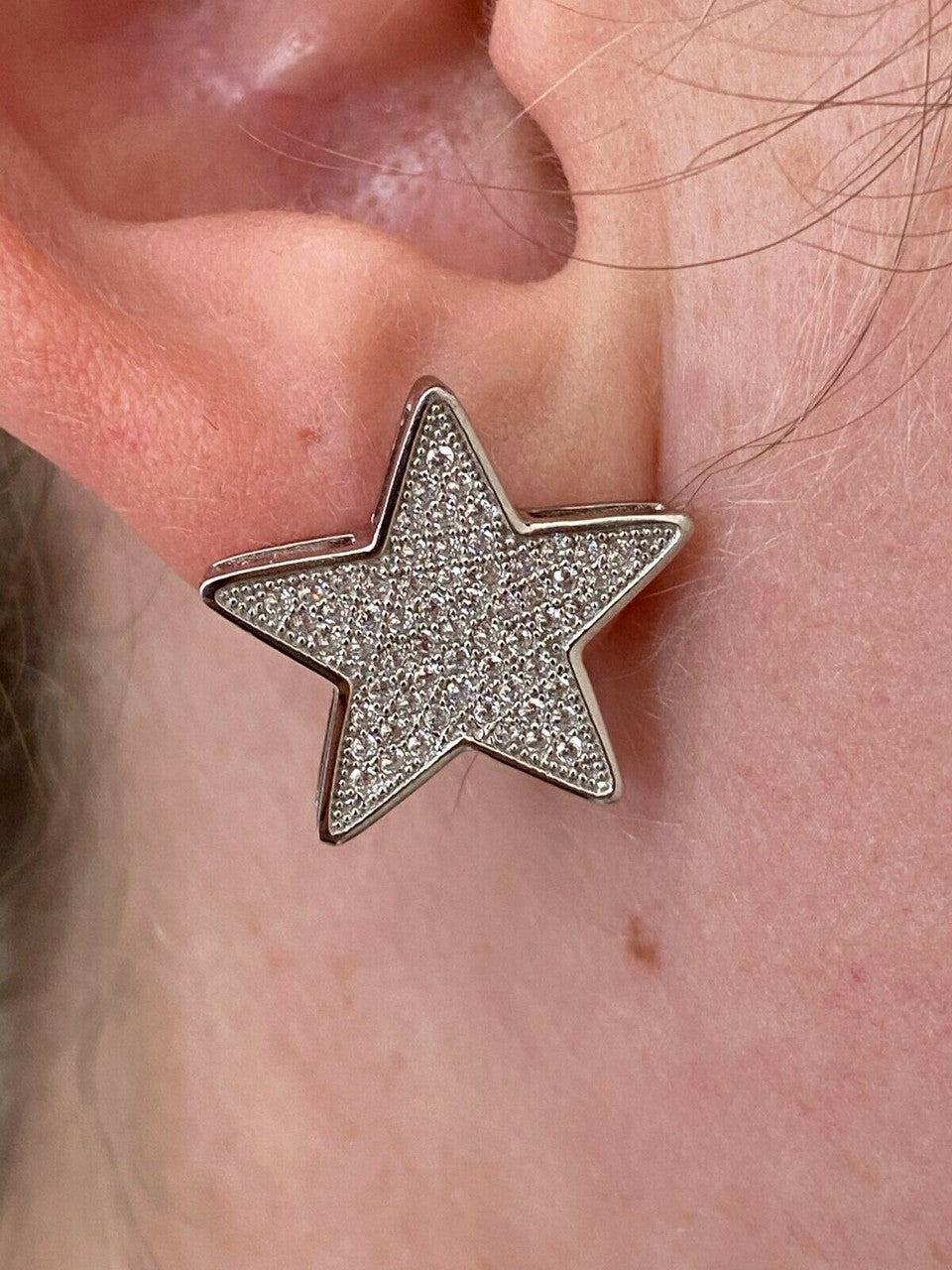 Mens Large Real 925 Sterling Silver Iced Star Diamond Hip Hop