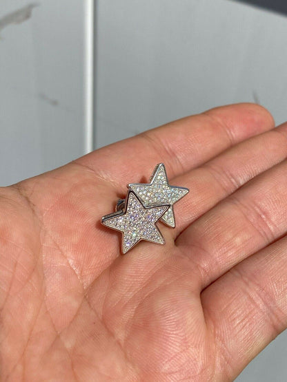 HarlemBling Mens Large Real 925 Sterling Silver Iced Star Diamond Hip Hop Earrings Screwback